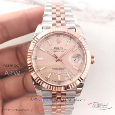 EW Factory Rolex Datejust II 41mm 126331 Pink Dial 2-Tone Rose Gold Jubilee Band Swiss Cal.3235 Watch 